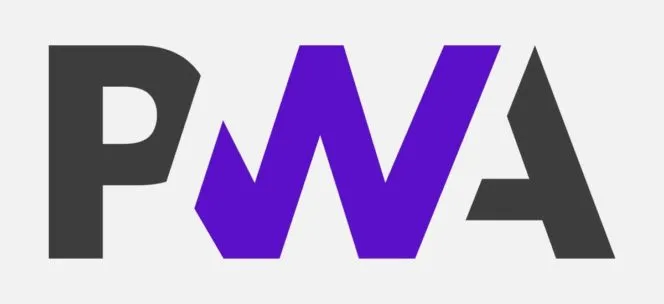 PWA logo in dark gray and purple lettering on a light gray background