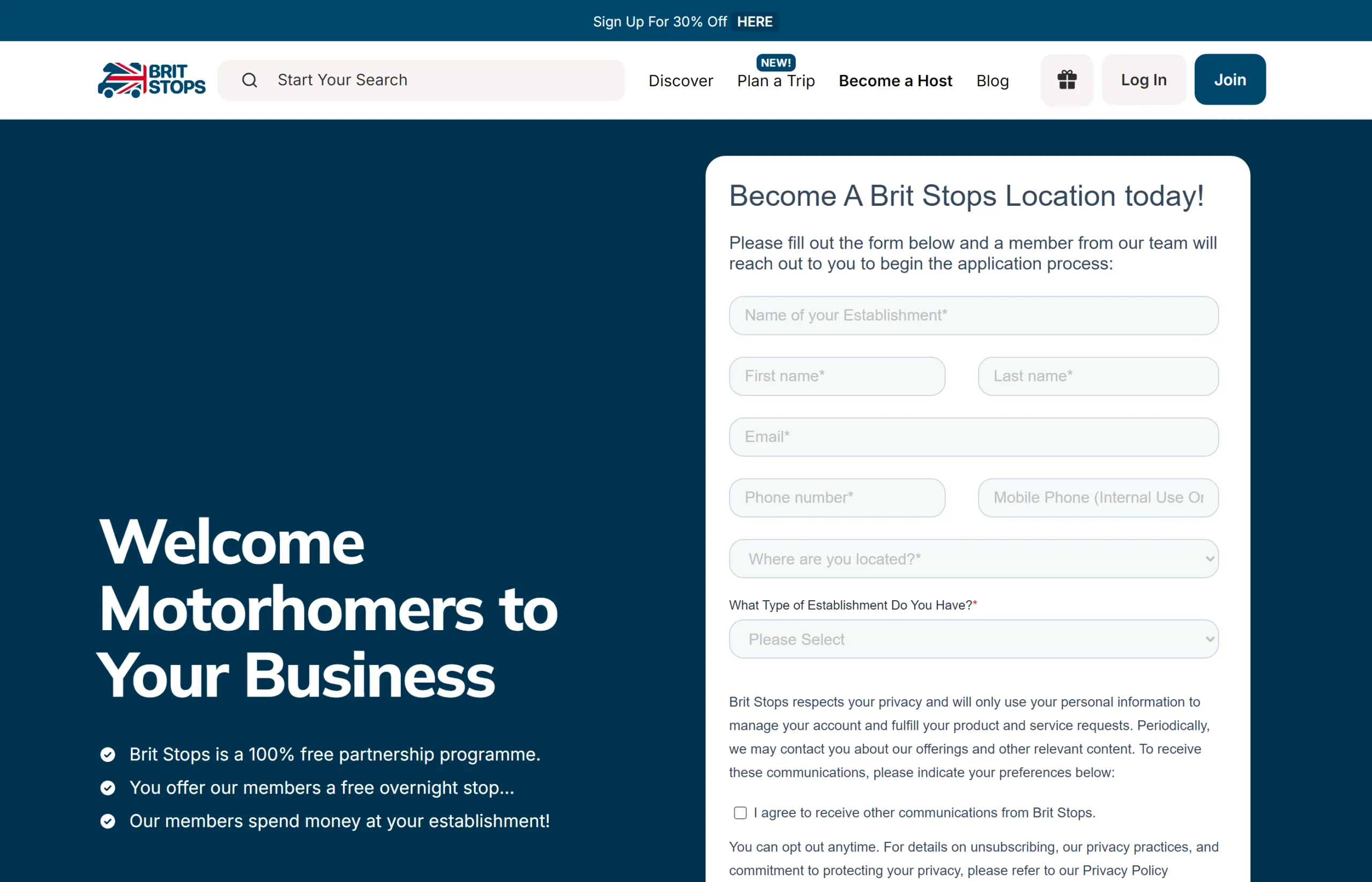 Brit Stops Become a Host application page